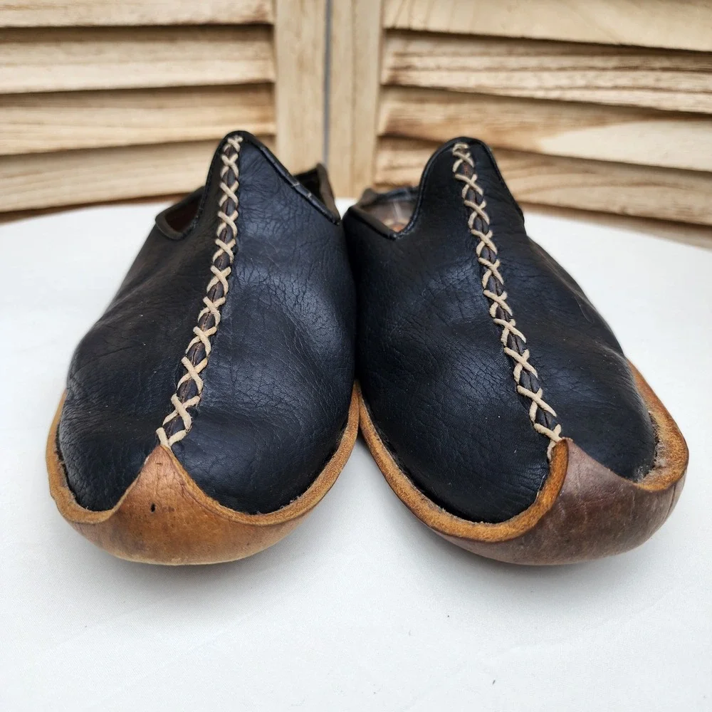 Handmade EU 41 US 8 Black Leather Traditional Arab Slippers Mules Persian Genie